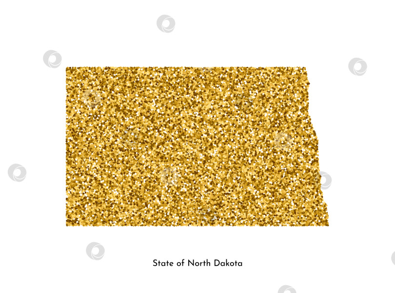 Скачать Векторная изолированная иллюстрация с упрощенной картой штата Северная Дакота, США. Блестящая текстура с золотым блеском. Шаблон оформления. фотосток Ozero