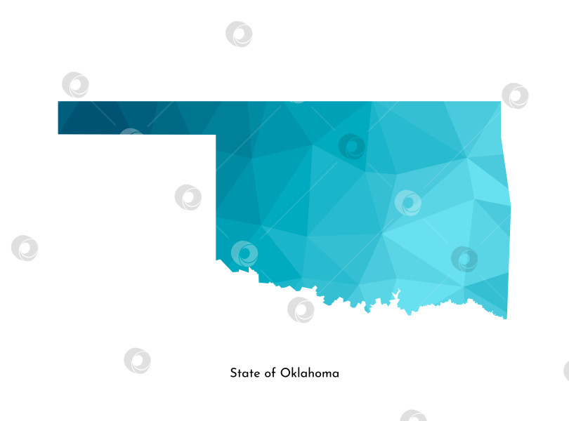 Скачать Векторная изолированная иллюстрация с упрощенным силуэтом синей карты штата Оклахома, США. Полигональный геометрический стиль. Белый фон. фотосток Ozero