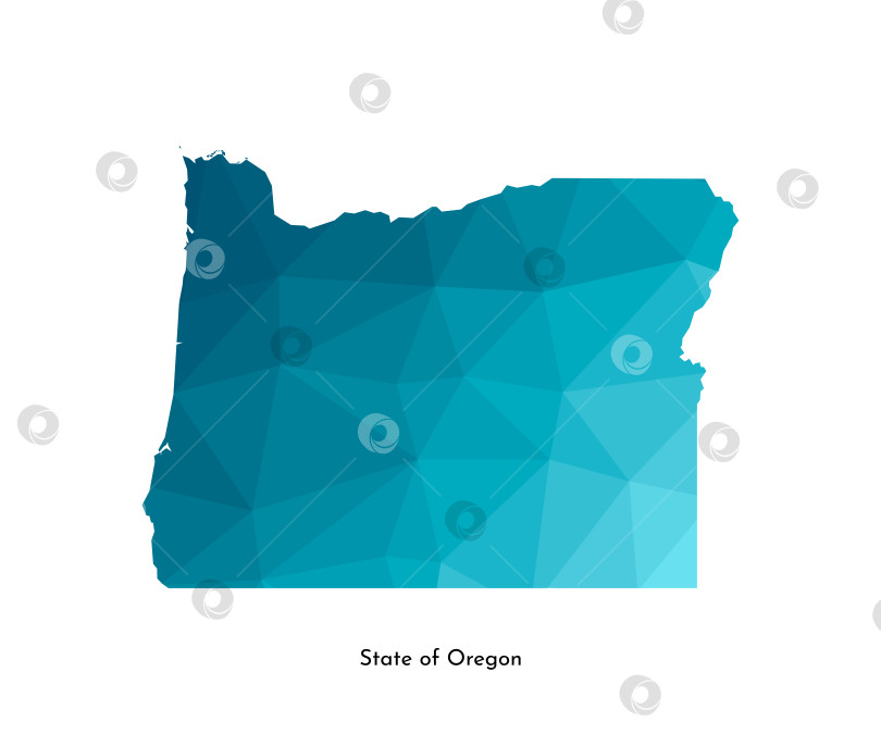 Скачать Векторная изолированная иллюстрация с упрощенным силуэтом синей карты штата Орегон, США. Полигональный геометрический стиль. Белый фон. фотосток Ozero