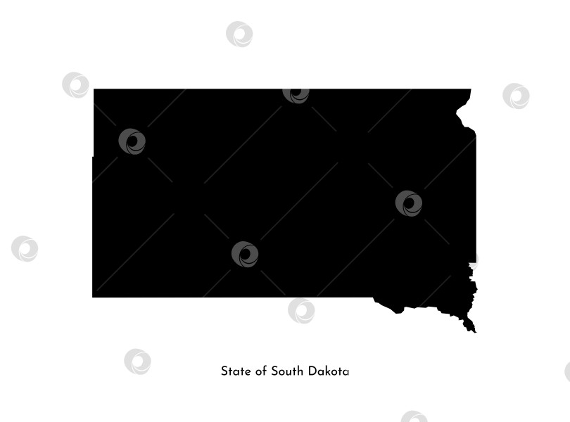 Скачать Векторная изолированная упрощенная иллюстрация с черным силуэтом карты штата Южная Дакота, США. Белый фон фотосток Ozero