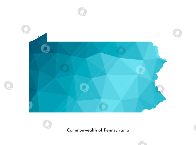 Скачать Векторная изолированная иллюстрация с упрощенным силуэтом синей карты штата Пенсильвания, США. Полигональный геометрический стиль. Белый фон. фотосток Ozero