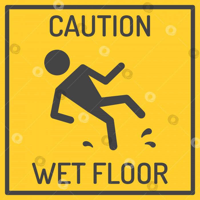 Скачать Предупреждающий знак о мокром полу выделен на желтом фоне. фотосток Ozero