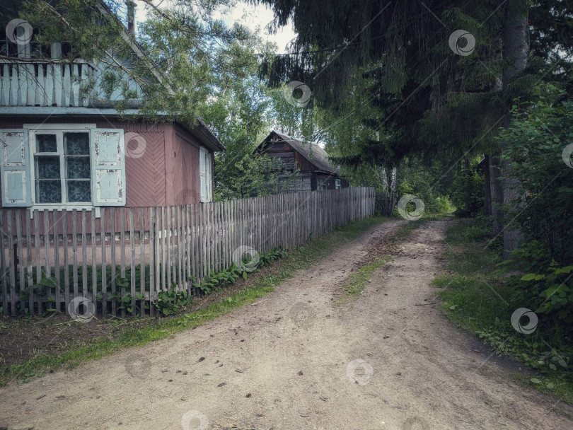 Скачать В объятиях природы: Грунтовая дорога и деревенский пейзаж фотосток Ozero