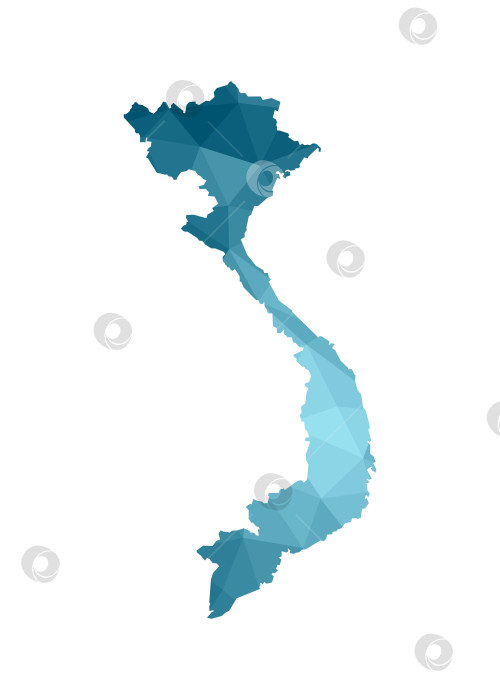 Скачать Векторная изолированная иллюстрация с упрощенным синим силуэтом карты Вьетнама. Многоугольный геометрический стиль, треугольные формы. Белый фон. фотосток Ozero
