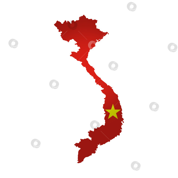 Скачать Векторная изолированная иллюстрация с вьетнамским национальным флагом и упрощенной формой карты Вьетнама. Объемная тень на карте. Белый фон фотосток Ozero