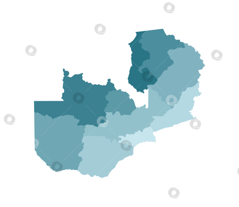 Скачать Векторная изолированная иллюстрация упрощенной административной карты Замбии. Границы провинций, регионов. Красочные силуэты синего цвета хаки. фотосток Ozero