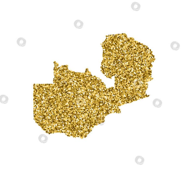 Скачать Векторная изолированная иллюстрация с упрощенной картой Замбии. Украшена блестящей текстурой золотого блеска. Новогоднее и рождественское украшение для поздравительной открытки. фотосток Ozero