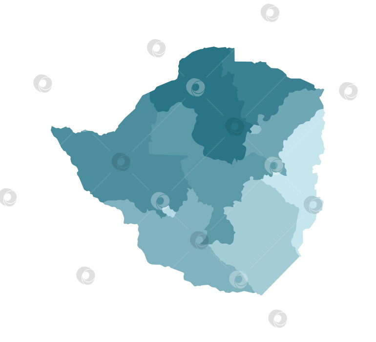 Скачать Векторная изолированная иллюстрация упрощенной административной карты Зимбабве. Границы провинций, регионов. Красочные силуэты синего цвета хаки. фотосток Ozero