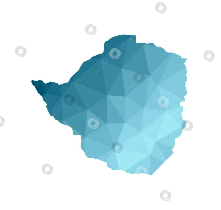 Скачать Векторная изолированная иллюстрация с упрощенным синим силуэтом карты Зимбабве. Многоугольный геометрический стиль, треугольные формы. Белый фон. фотосток Ozero