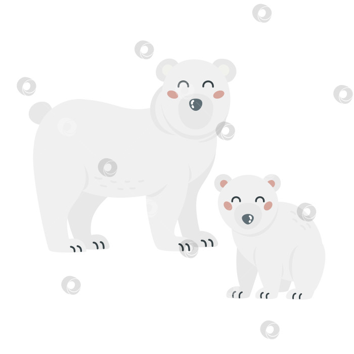 Скачать Милый мультяшный белый медведь и медвежонок-малыш, нарисованные от руки на изолированном белом фоне. Персонажи арктических животных для логотипа, печати, дизайна. фотосток Ozero
