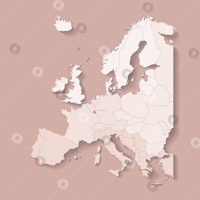 Скачать Векторная иллюстрация с изображением европейской территории с границами государств и отмеченной страной Люксембург. Политическая карта в коричневых тонах с западными, южными и другими регионами. Бежевый фон фотосток Ozero