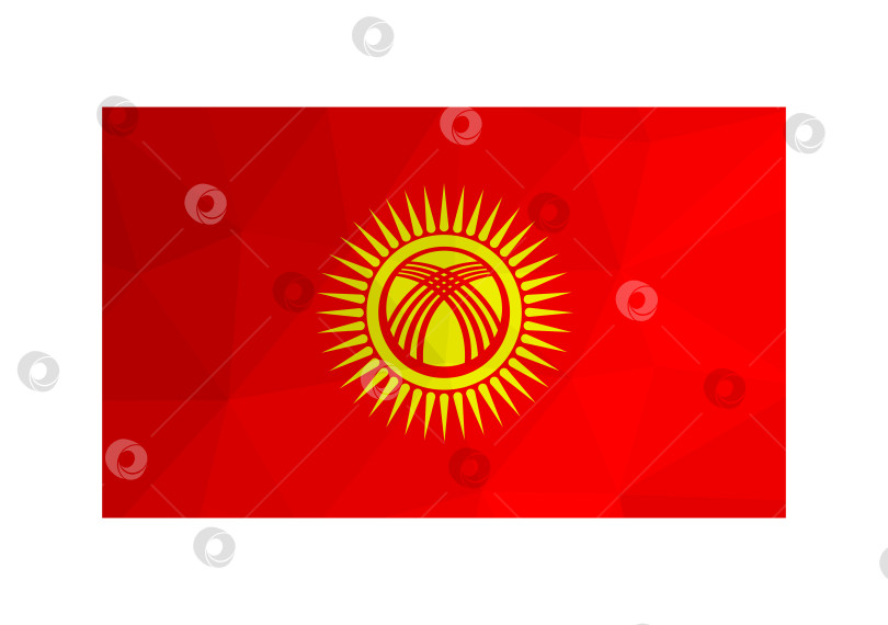 Скачать Векторная иллюстрация. Официальный флаг Кыргызстана. Новый национальный флаг в красном и желтом цветах. Креативный дизайн в стиле low poly с треугольными формами. Эффект градиента фотосток Ozero
