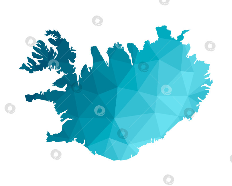 Скачать Векторная изолированная иллюстрация с упрощенным синим силуэтом карты Исландии. Многоугольный геометрический стиль, треугольные формы. Белый фон. фотосток Ozero