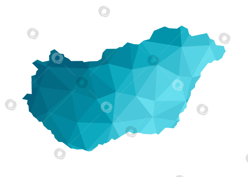 Скачать Векторная изолированная иллюстрация с упрощенным синим силуэтом карты Венгрии. Многоугольный геометрический стиль, треугольные формы. Белый фон. фотосток Ozero
