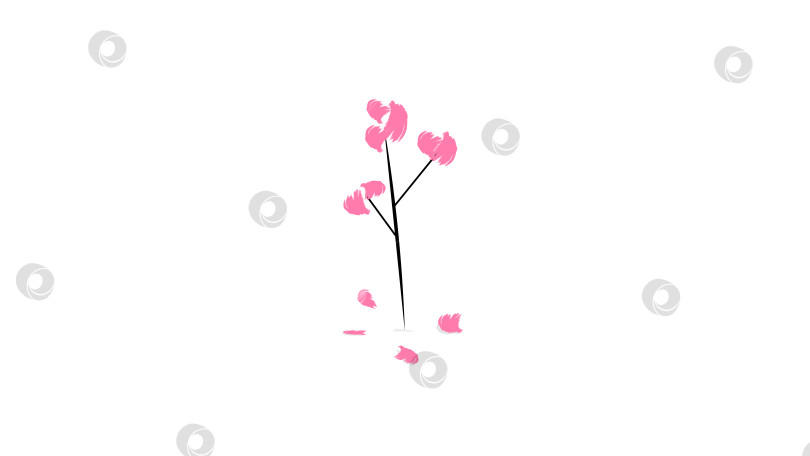Скачать Нежный, хрупкий розовый цветок, нарисованный кисточками, одиноко стоит посреди белого снега. фотосток Ozero