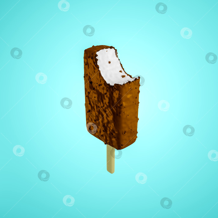 Скачать 3d-иллюстрация с изображением кусочков сливочного мороженого в шоколадной глазури, покрытого шоколадной крошкой. Эскимо на палочке фотосток Ozero