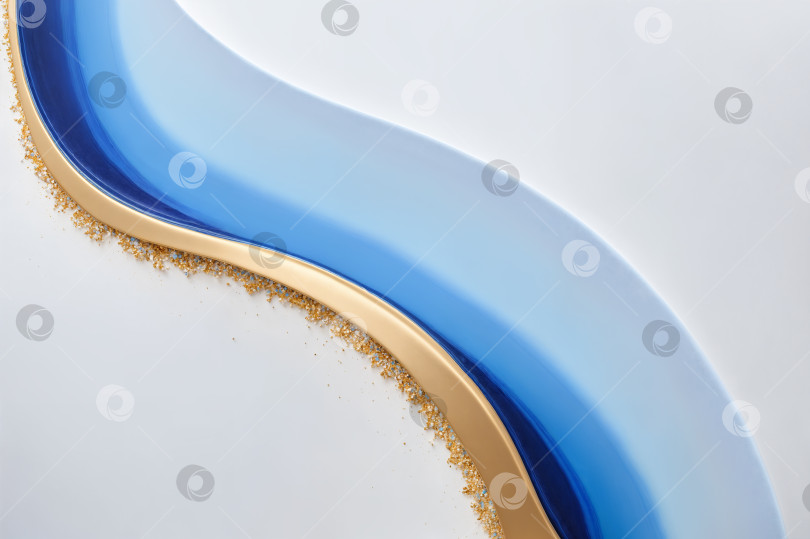 Скачать Абстрактный фон из синих закрученных мазков с золотыми линиями на белом холсте фотосток Ozero