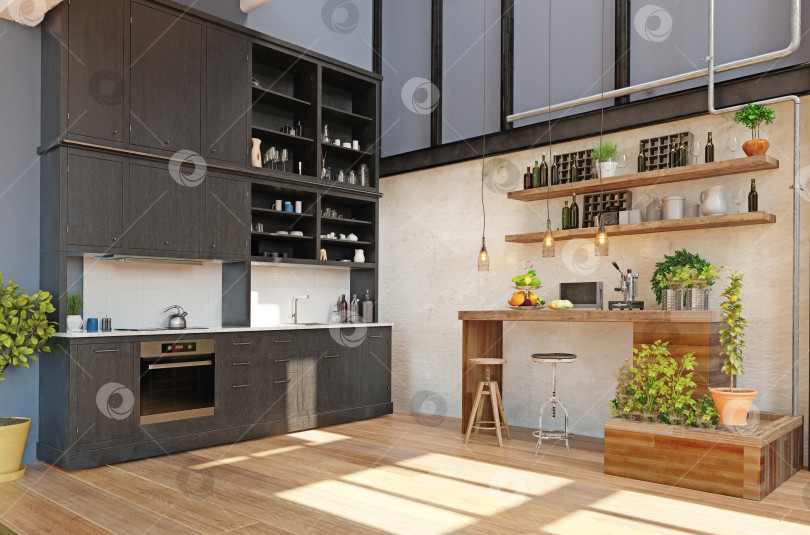 Скачать современный домашний интерьер кухни. фотосток Ozero