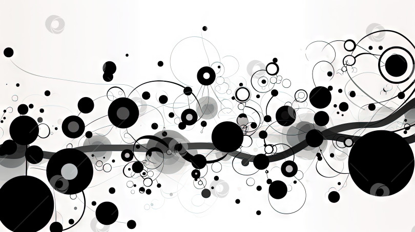 Скачать Геометрический абстрактный фон с черными точками, кругами и линиями. Сгенерированный искусственный интеллект. фотосток Ozero