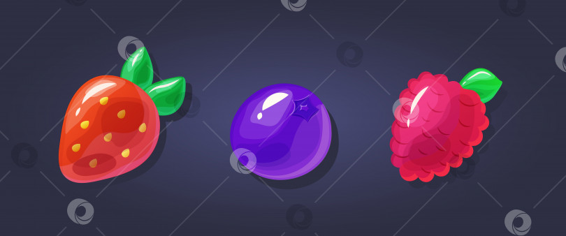 Скачать Коллекция 3D-иллюстраций ягод для игровых призов. Реалистичные ягоды на темном фоне фотосток Ozero