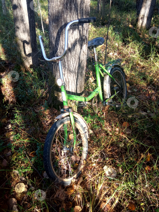 Скачать Старенький велосипед , брошенный в лесу. фотосток Ozero