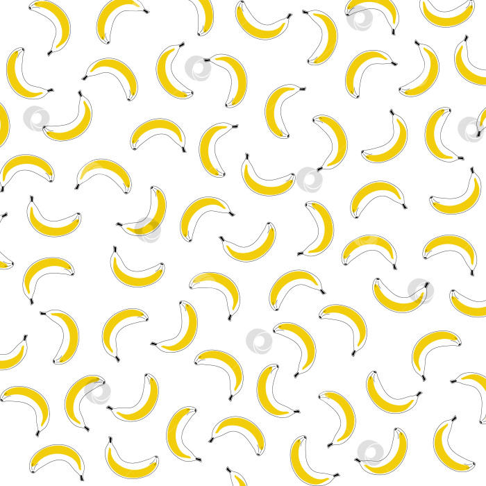 Скачать Бананы с контурным рисунком в виде желтой капли. Хаотично разбросанный линейный фруктовый принт на белом фоне. Здоровое питание фотосток Ozero