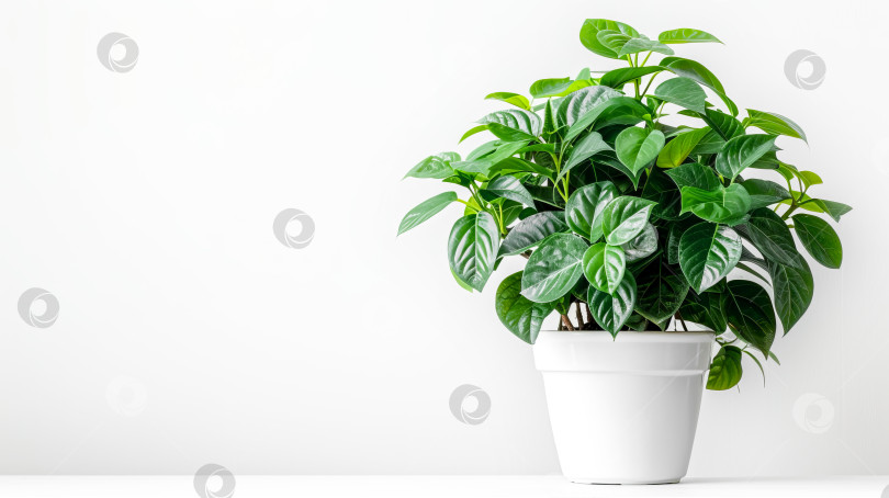 Скачать Комнатное растение фикус в белом горшке на белом фоне, скопируйте пространство. Создан искусственный интеллект фотосток Ozero