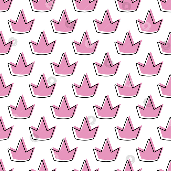 Скачать Бесшовный узор для принцесс. Прекрасная розовая корона для маленькой принцессы, дизайн в стиле детских каракулей фотосток Ozero