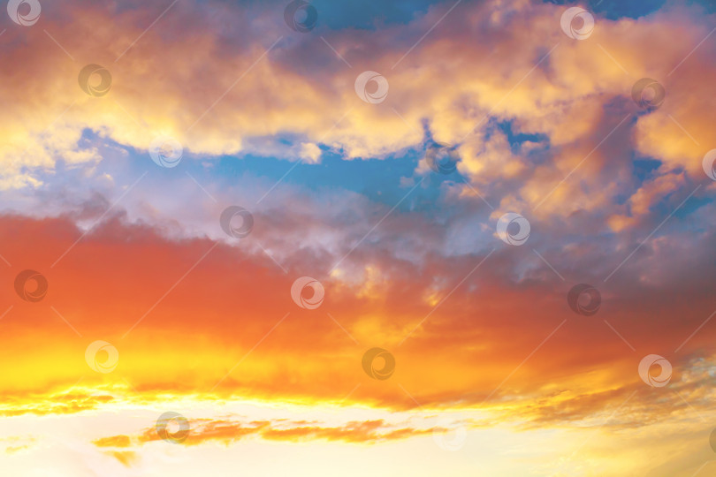 Скачать Прекрасный драматический вид на золотистые пушистые облака, освещенные закатом, на фоне голубого неба (задний план) фотосток Ozero