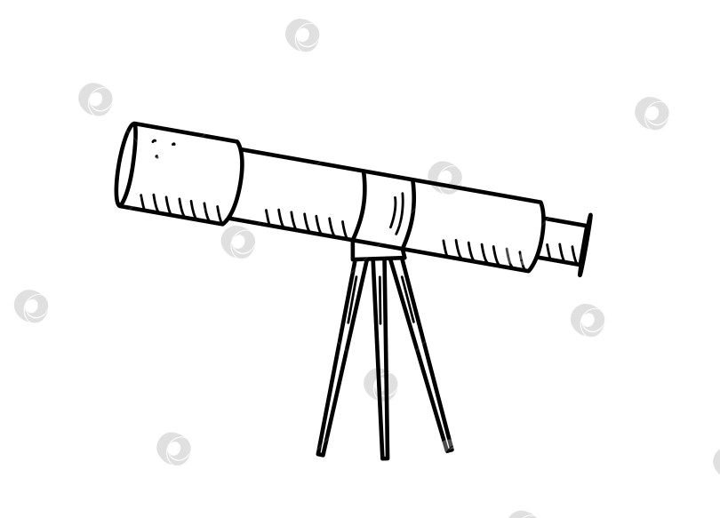 Скачать Телескоп на треноге - мультяшная иллюстрация в виде каракулей. Векторное изображение оптического устройства. фотосток Ozero