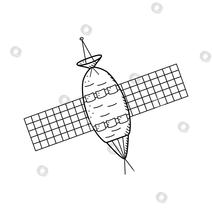 Скачать Мультфильм о орбите спутника, векторная иллюстрация космического корабля в космическом пространстве. фотосток Ozero