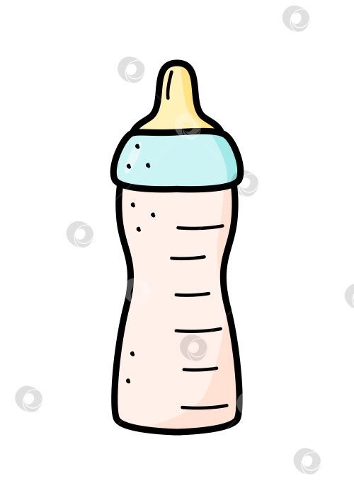 Скачать Детская мультяшная бутылочка с соской-пустышкой. Векторная иллюстрация бутылочки для кормления новорожденного. фотосток Ozero