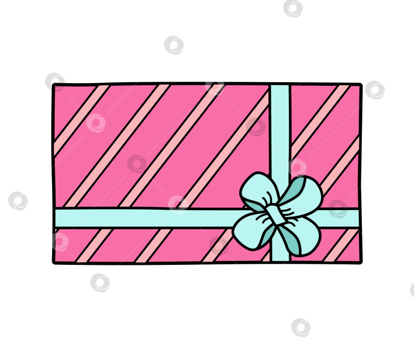 Скачать Подарочная коробка с бантом. Векторная иллюстрация цветного значка праздничного подарка в упаковке. Изолированная на белом фоне коробка в оберточной бумаге. фотосток Ozero
