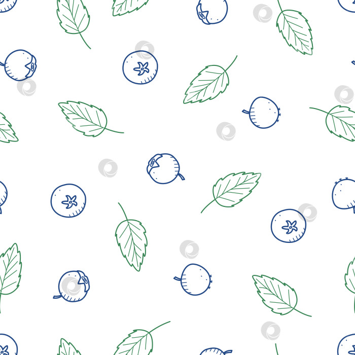 Скачать Бесшовный узор из черники, нарисованный с помощью doodle. Летний фон с ягодами. фотосток Ozero