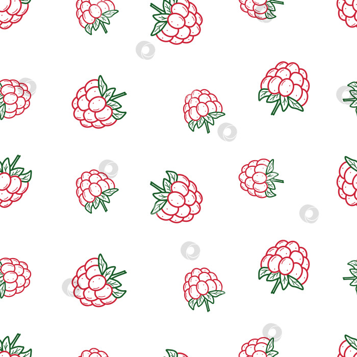 Скачать Бесшовный узор из малины, нарисованный с помощью doodle. Летний фон с ягодами. фотосток Ozero