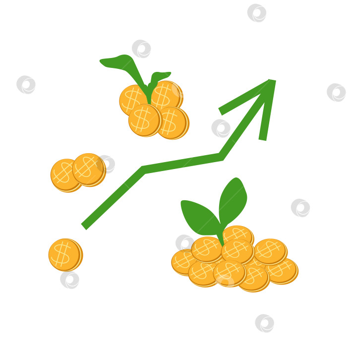 Скачать Зеленые ростки и монеты со знаком доллара со стрелкой вверх - Рост доходов, инвестиции фотосток Ozero