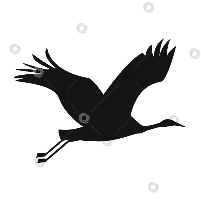 Скачать Летящий в небе журавль. Черная контурная иллюстрация для декора открытки на День Победы 9 мая. фотосток Ozero