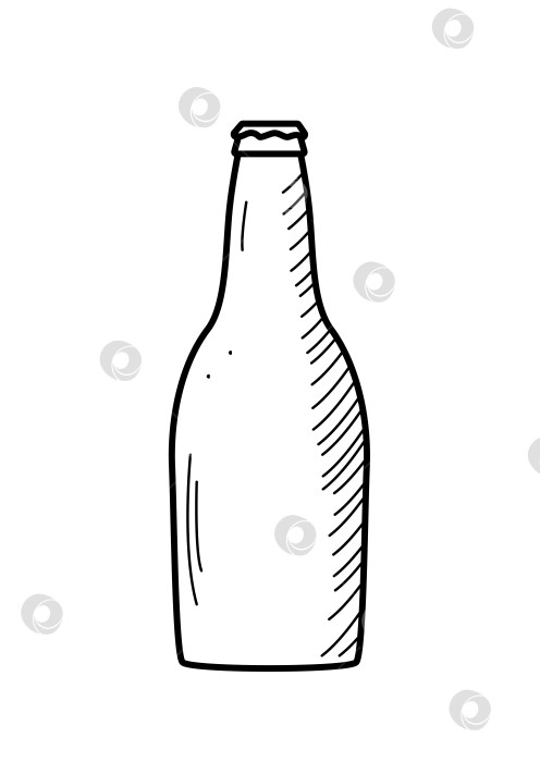 Скачать Значок пива в стеклянной бутылке. Векторная иллюстрация логотипа для бара или паба. Одиночный рисунок-каракули на белом фоне. фотосток Ozero