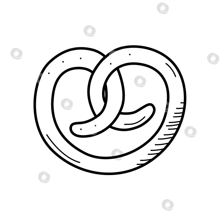 Скачать Пшеничный крендель, значок выпечки в виде мультяшных каракулей. Векторная иллюстрация логотипа закуски, выделенного на белом фоне. фотосток Ozero