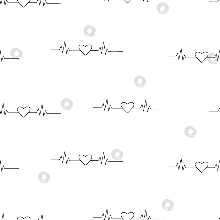 Скачать Бесшовный рисунок кардиограммы с мультяшным сердцем. Векторная иллюстрация фона с пульсирующим сердцем. фотосток Ozero