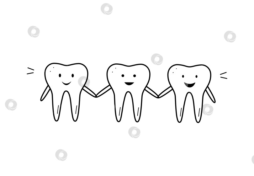 Скачать Изображения зубов с нарисованными эмоциями. Концепция здоровых зубов и красивой улыбки. Векторная иллюстрация ухода за зубами. фотосток Ozero