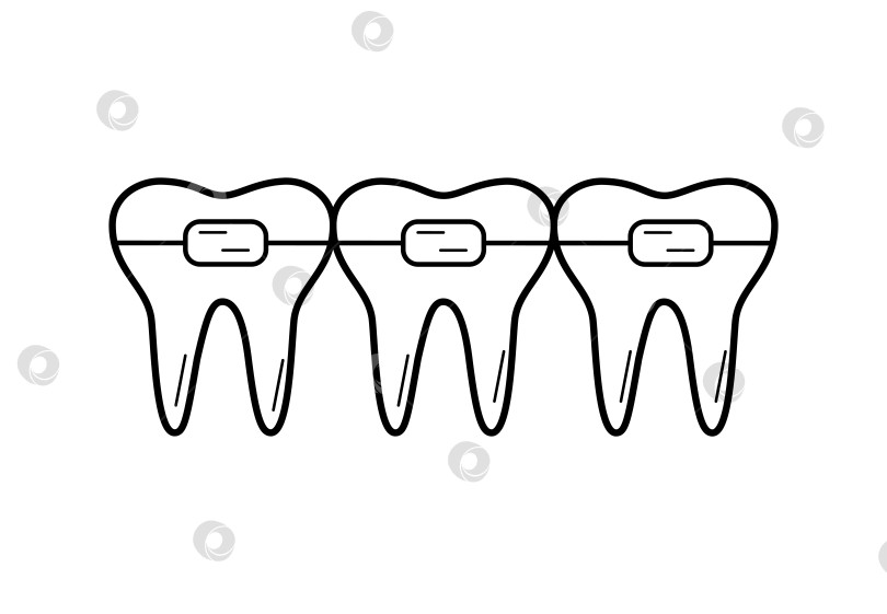 Скачать Значок с рисунком зубных брекетов. Векторная иллюстрация стоматологической помощи, стоматология, эскиз зубов. фотосток Ozero