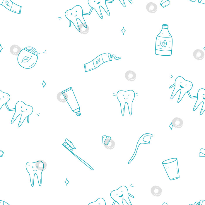 Скачать Набор иконок для стоматологии с бесшовным рисунком. Векторная иллюстрация элементов для лечения и ухода за зубами. Фоновые обои. фотосток Ozero