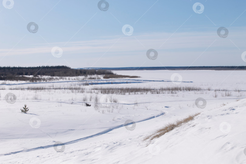 Скачать Поле покрыты весенним снегом фотосток Ozero