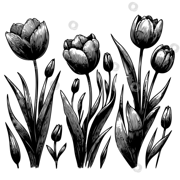 Скачать черно-белый рисунок цветов с настроением безмятежности и спокойствия фотосток Ozero