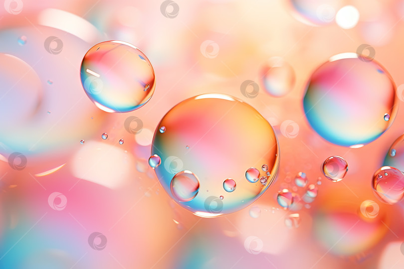 Скачать Розовые голографические пузыри, плавающие на мягком красочном абстрактном фоне в красивых ярких тонах. Сгенерированный искусственный интеллект. фотосток Ozero