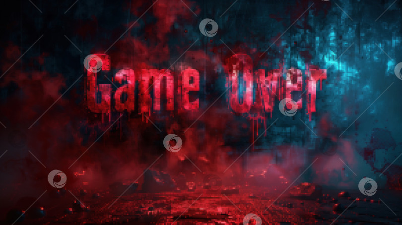 Скачать неровный кровавый текст "game over" на мрачном фоне, скриншот окончания видеоигры фотосток Ozero