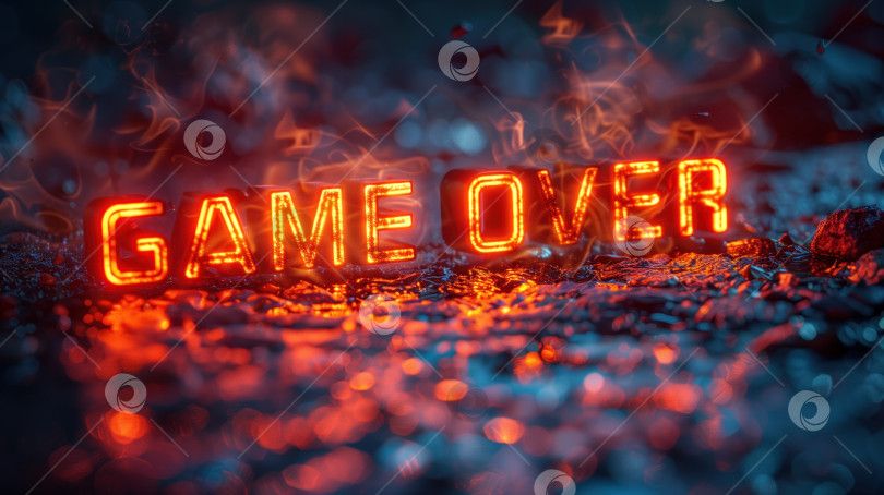 Скачать Светящаяся дымящаяся красная надпись "Game Over" на темном фоне фотосток Ozero