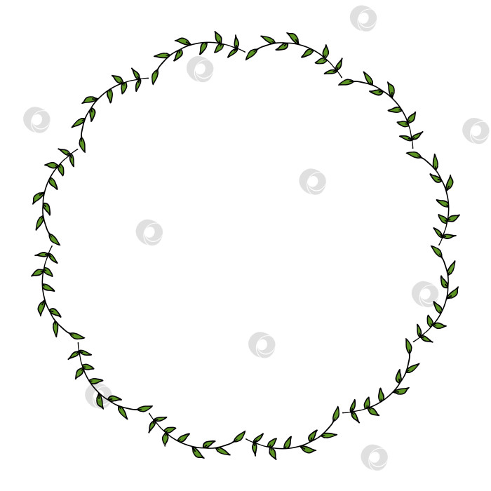 Скачать Декоративная круглая рамка с зелеными ветвями на белом фоне. Векторное изображение. фотосток Ozero