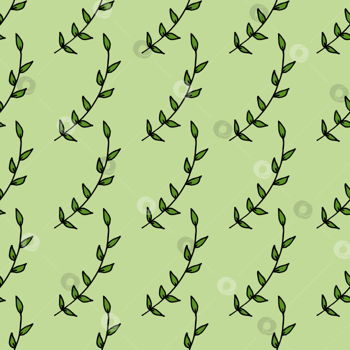Скачать Декоративный бесшовный узор с зелеными ветвями на зеленом фоне. Векторное изображение. фотосток Ozero